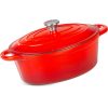 Oala de fonta emailata cu capac, ovala, maner din inox, lingura de lemn, rosie, 4.4 L, Magic Home