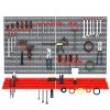 Panou scule, PP, 2 module, 2 rafturi tip suport, 50 de carlige, gri si rosu, max 30 kg, 95.5×53.5 cm