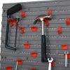Panou scule, PP, 2 module, 2 rafturi tip suport, 50 de carlige, gri si rosu, max 30 kg, 95.5×53.5 cm