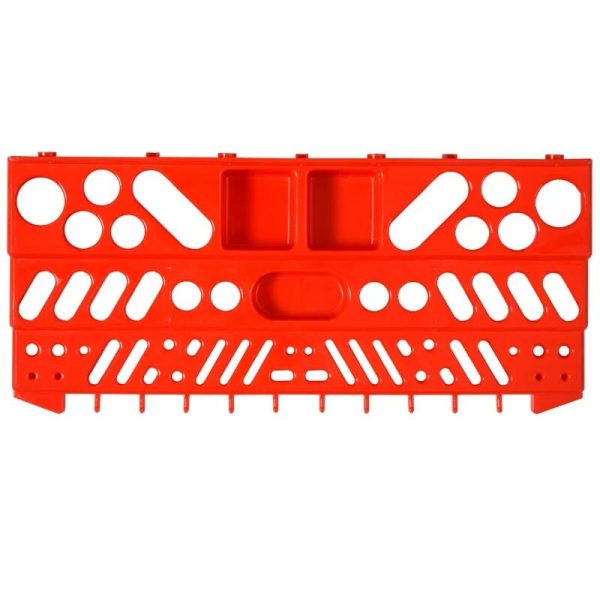 Panou scule, PP, 2 module, 2 rafturi tip suport, 50 de carlige, gri si rosu, max 30 kg, 95.5x53.5 cm