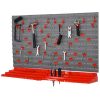 Panou scule, PP, 2 module, 2 rafturi tip suport, 50 de carlige, gri si rosu, max 30 kg, 95.5×53.5 cm