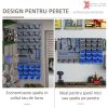 Panou scule, PP, cu 28 de cutii pentru depozitare, 10 carlige, 4 suporturi, gri si albastru, max 30 kg, 95×54 cm