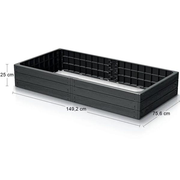 Pat/strat inaltat pentru flori, legume, din plastic, efect lemn, antracit, 149.2×75.6×25 cm, Prosperplast
