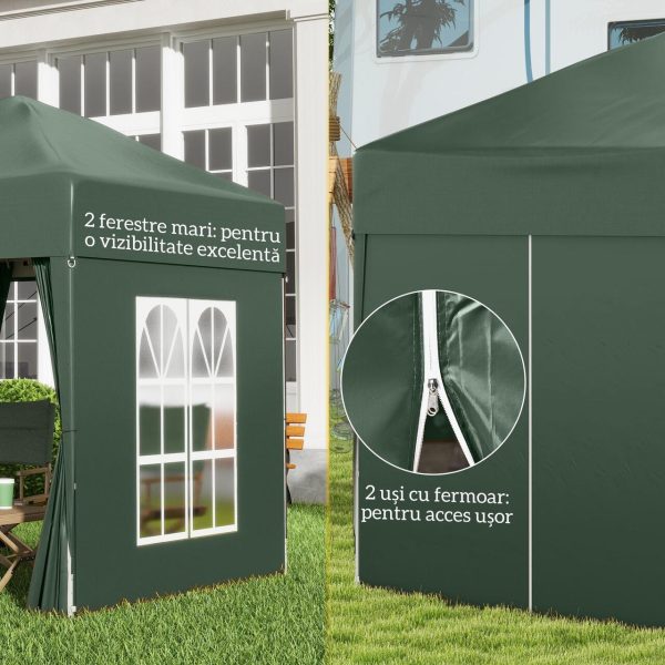 Pavilion pentru camping, cadru metalic, 4 pereti, pliabil, verde, 2x2x2.4 m