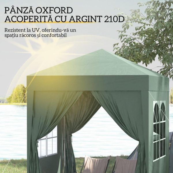 Pavilion pentru camping, cadru metalic, 4 pereti, pliabil, verde, 2x2x2.4 m