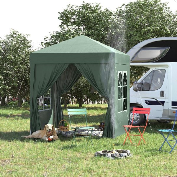 Pavilion pentru camping, cadru metalic, 4 pereti, pliabil, verde, 2x2x2.4 m