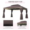 Pavilion/foisor pentru gradina/terasa, cadru aluminiu, cu plasa pentru insecte, cafeniu, 3.90×2.90×2.80 m