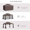 Pavilion/foisor pentru gradina/terasa, cadru aluminiu, cu plasa pentru insecte, cafeniu, 3.90×2.90×2.80 m