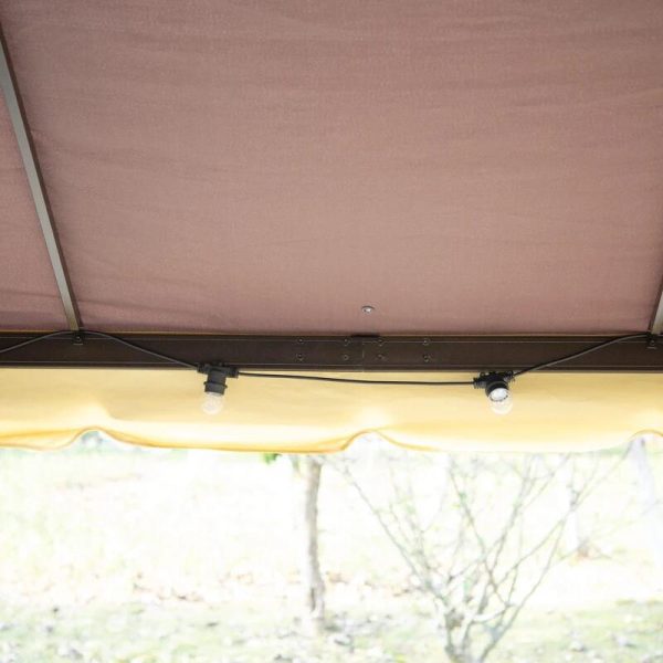 Pavilion/foisor pentru gradina/terasa, cadru aluminiu, cu plasa pentru insecte, cafeniu, 3.90×2.90×2.80 m