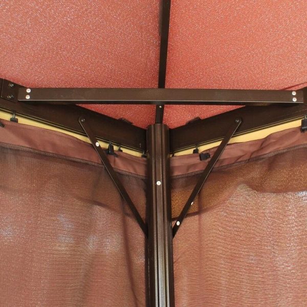 Pavilion/foisor pentru gradina/terasa, cadru aluminiu, cu plasa pentru insecte, cafeniu, 3.90×2.90×2.80 m