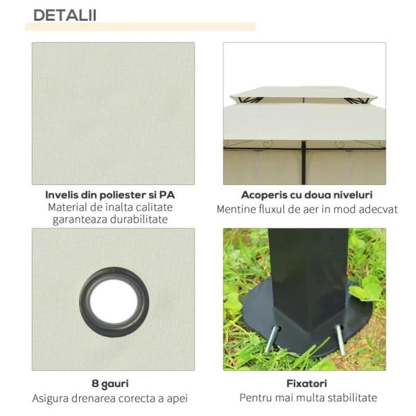 Pavilion/foisor pentru gradina/terasa, cadru metalic, cu perdele, crem, 4x3x2.65 m
