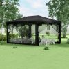 Pavilion/foisor pentru gradina/terasa, cadru metalic, cu plasa de tantari, gri inchis, 3.95×2.95×2.55 m