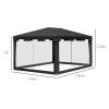 Pavilion/foisor pentru gradina/terasa, cadru metalic, cu plasa de tantari, gri inchis, 3.95×2.95×2.55 m