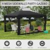 Pavilion/foisor pentru gradina/terasa, cadru metalic, cu plasa de tantari, gri inchis, 3.95×2.95×2.55 m