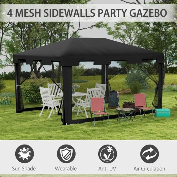 Pavilion/foisor pentru gradina/terasa, cadru metalic, cu plasa de tantari, gri inchis, 3.95×2.95×2.55 m
