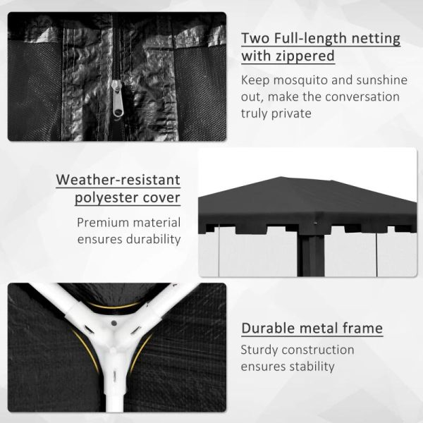 Pavilion/foisor pentru gradina/terasa, cadru metalic, cu plasa de tantari, gri inchis, 3.95×2.95×2.55 m