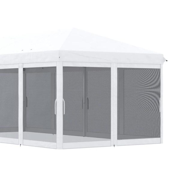 Pavilion/foisor pentru gradina/terasa, cadru metalic, cu plasa pentru insecte, alb si negru, 5.85x2.95x2.70 m