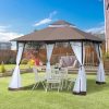 Pavilion/foisor pentru gradina/terasa, cadru metalic, cu plasa pentru insecte, maro si alb, 2.95×2.95×2.7 m