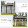 Pavilion/foisor pentru gradina/terasa, cadru metalic, cu plasa pentru insecte, maro si alb, 2.95×2.95×2.7 m