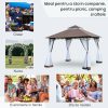 Pavilion/foisor pentru gradina/terasa, cadru metalic, cu plasa pentru insecte, maro si alb, 2.95×2.95×2.7 m