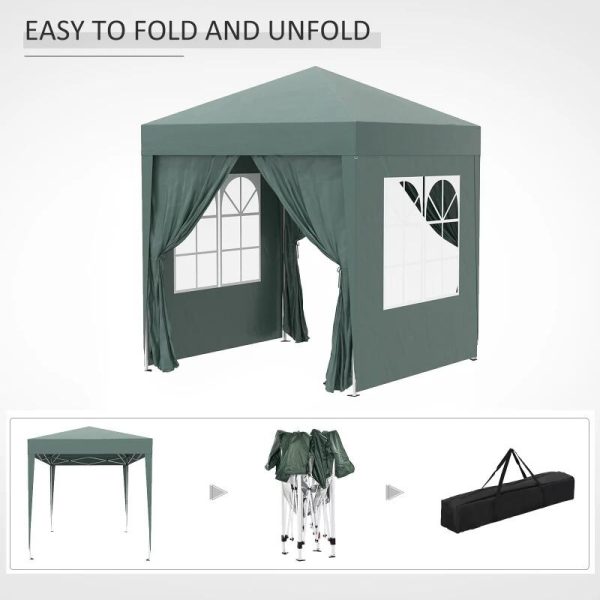 Pavilion pentru camping, cadru metalic, 4 pereti, pliabil, verde, 2x2x2.4 m