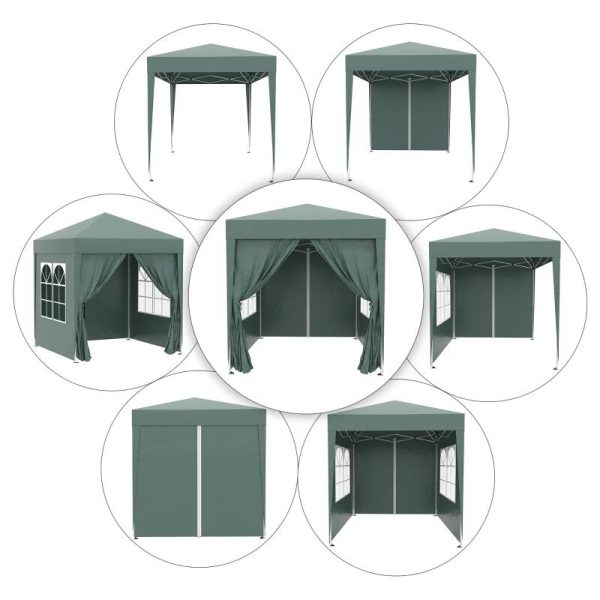 Pavilion pentru camping, cadru metalic, 4 pereti, pliabil, verde, 2x2x2.4 m