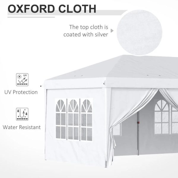 Pavilion pentru gradina/comercial, cadru metalic, material Oxford, 6 pereti, pliabil, alb, 5.85×2.95×2.70 m