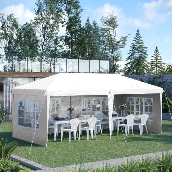 Pavilion pentru gradina/comercial, cadru metalic, material Oxford, 4 pereti, pliabil, alb, 5.85×2.95×2.70 m