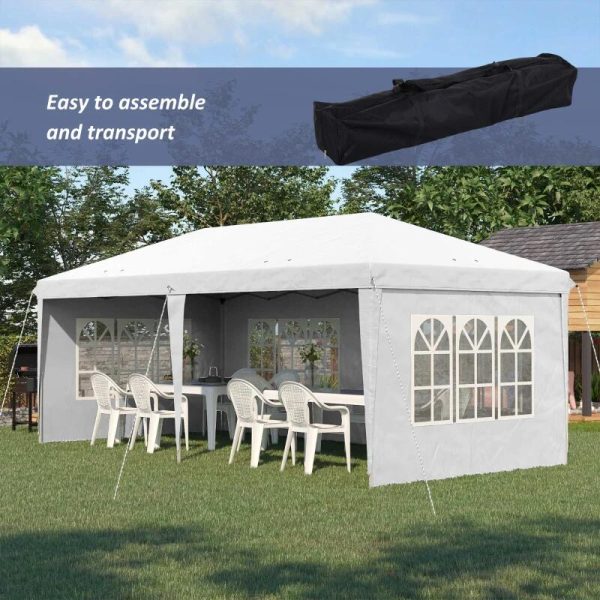 Pavilion pentru gradina/comercial, cadru metalic, material Oxford, 4 pereti, pliabil, alb, 5.85×2.95×2.70 m