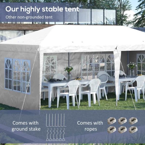 Pavilion pentru gradina/comercial, cadru metalic, material Oxford, 4 pereti, pliabil, alb, 5.85×2.95×2.70 m