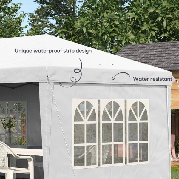 Pavilion pentru gradina/comercial, cadru metalic, material Oxford, 4 pereti, pliabil, alb, 5.85×2.95×2.70 m