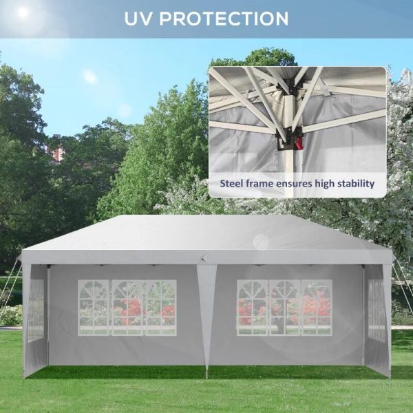 Pavilion pentru gradina/comercial, cadru metalic, material Oxford, 4 pereti, pliabil, alb, 5.85×2.95×2.70 m