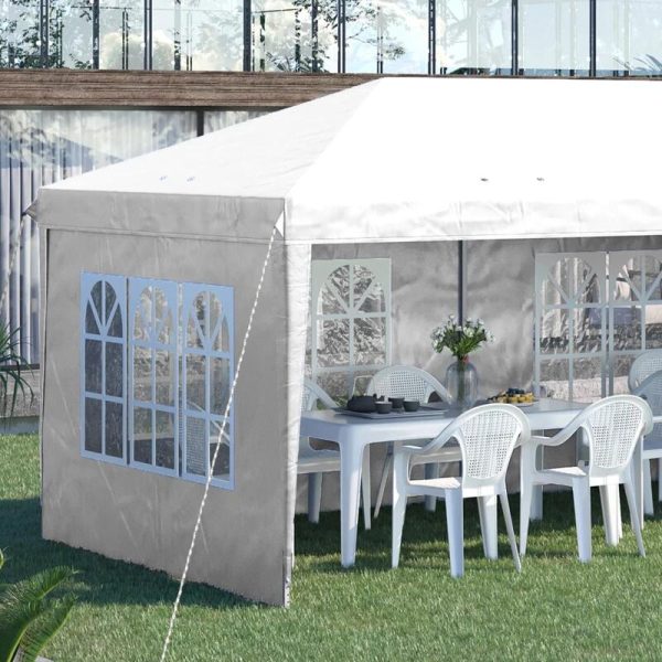 Pavilion pentru gradina/comercial, cadru metalic, material Oxford, 4 pereti, pliabil, alb, 5.85×2.95×2.70 m