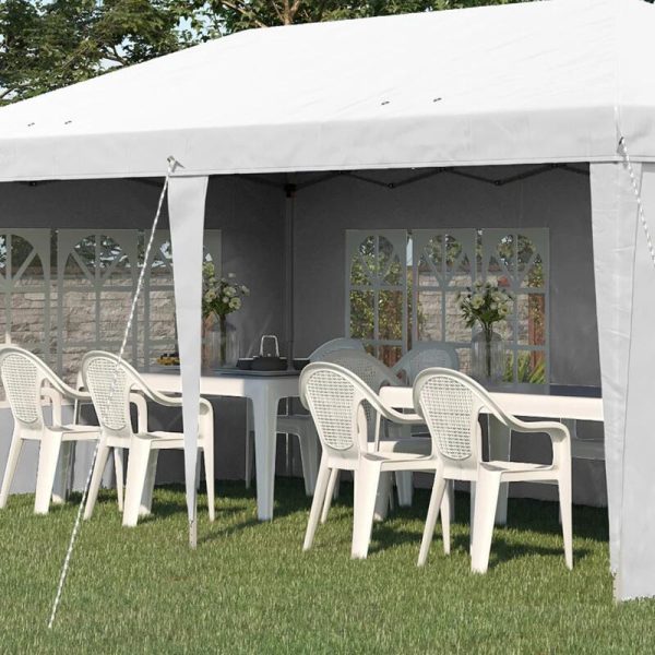 Pavilion pentru gradina/comercial, cadru metalic, material Oxford, 4 pereti, pliabil, alb, 5.85x2.95x2.70 m