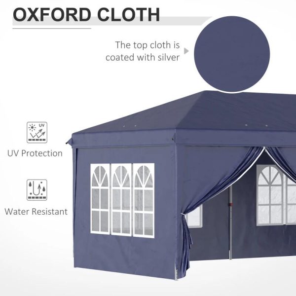 Pavilion pentru gradina/comercial, cadru metalic material Oxford, 6 pereti, cu geanta, albastru, 5.85×2.95×2.70 m