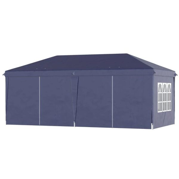 Pavilion pentru gradina/comercial, cadru metalic material Oxford, 6 pereti, cu geanta, albastru, 5.85x2.95x2.70 m
