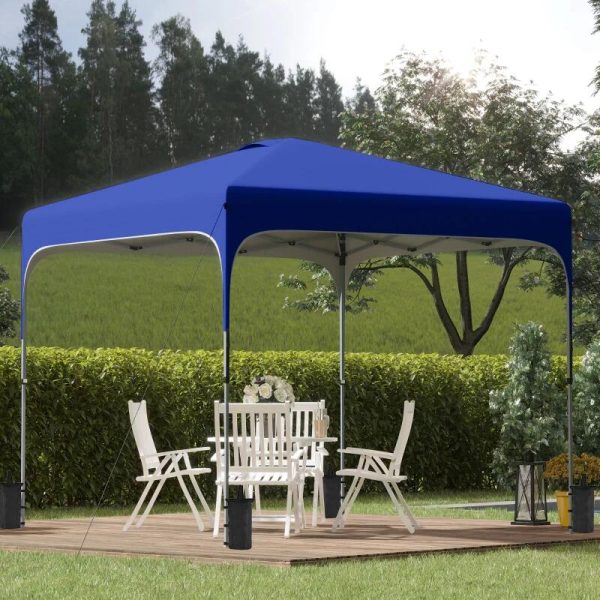 Pavilion pentru gradina/comercial, cadru metalic, material Oxford, inaltime reglabila, cu husa, contragreutati, albastru, 2.53×2.53×2.68 m