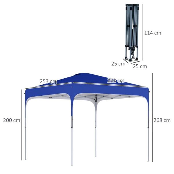 Pavilion pentru gradina/comercial, cadru metalic, material Oxford, inaltime reglabila, cu husa, contragreutati, albastru, 2.53×2.53×2.68 m