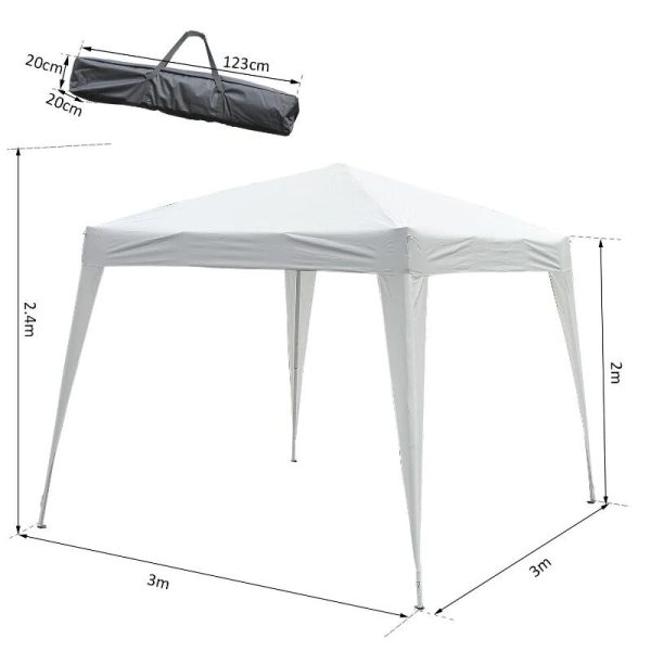 Pavilion pentru gradina/terasa, cadru metalic, material Oxford, pliabil, cu geanta, alb, 3x3x2.4 m