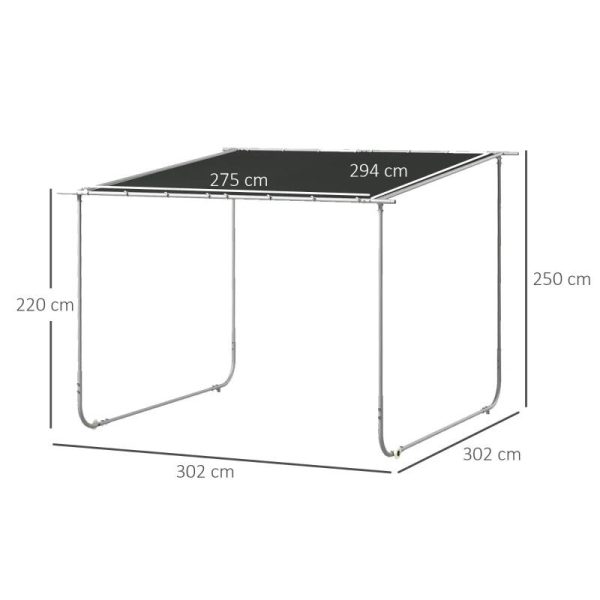 Pavilion pentru gradina/terasa, cu roti, cadru metalic, pliabil, negru, 3.02×3.02×2.5 m