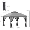 Pavilion/foisor pentru gradina/terasa, pliabil, cu inaltime ajustabila, material Oxford, cadru metalic, plasa insecte, 4 contragreutati, gri, 3.92×3.92×2.83 m
