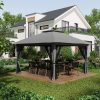 Pavilion/foisor pentru gradina/terasa, pliabil, cu inaltime ajustabila, material Oxford, cadru metalic, plasa insecte, 4 contragreutati, gri, 3.92×3.92×2.83 m
