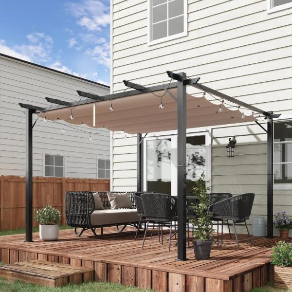 Pergola pentru gradina/terasa, retractabila, cadru aluminiu, gri si maro, 3x3x2.23 m