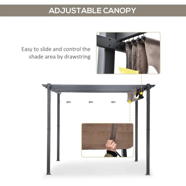 Pergola pentru gradina/terasa, retractabila, cadru aluminiu, gri si maro, 3x3x2.23 m