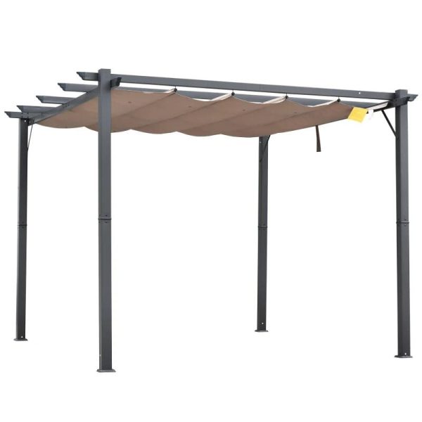 Pergola pentru gradina/terasa, retractabila, cadru aluminiu, gri si maro, 3x3x2.23 m