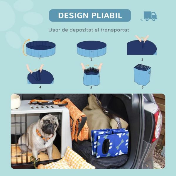 Piscina pentru caini, PVC si panouri din pal, pliabila, albastru, 80×20 cm