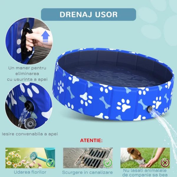 Piscina pentru caini, PVC si panouri din pal, pliabila, albastru, 80×20 cm