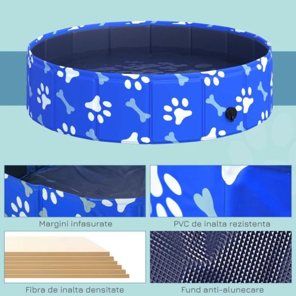 Piscina pentru caini, PVC si panouri din pal, pliabila, albastru, 80×20 cm