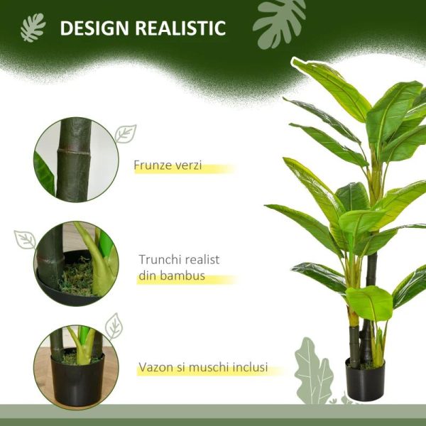 Planta artificiala, bananier cu ghiveci, verde, 150 cm