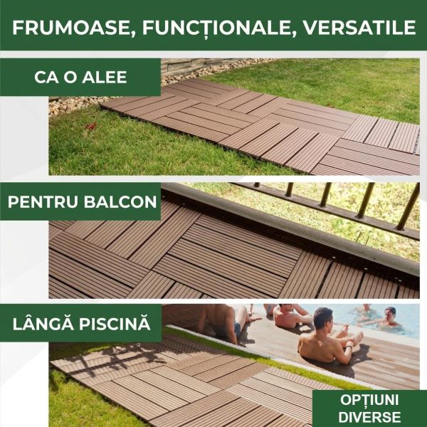 Podea de gradina din plastic, set 9 buc, 31×31 cm, maro inchis, Strend Pro
